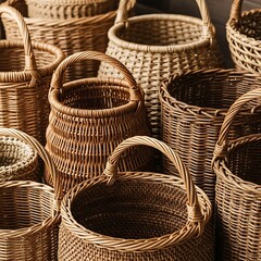 Handcrafted Woven Baskets - A Collection of Rustic Storage Solutions.