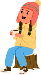 Girl Enjoying Hot Drink Outdoors