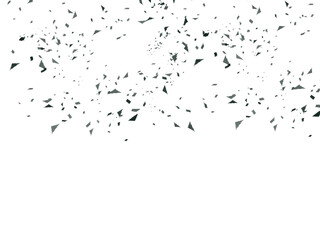 Dynamic abstract dark green geometric fragments scattered across a transparent void creating a modern, energetic, and sophisticated visual effect