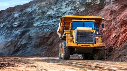 Heavy Duty Mining Truck Climbing Steep Road at Quarry, Excavation and Earthmovers in Action