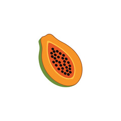 Papaya Flat Realistic Vector Icon | Tropical Orange Fruit Illustration