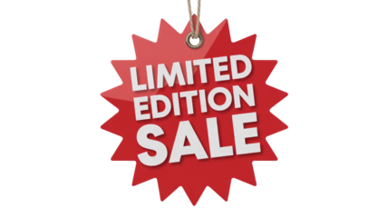 A vibrant red, star-shaped tag with "LIMITED EDITION SALE" in bold white text, suspended by a string, highlighting exclusive offers. background removed