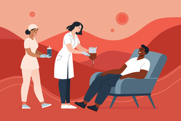 Blood donation drive dedicated volunteers assist nurse in saving lives, community spirit, medical facility, happy donors.