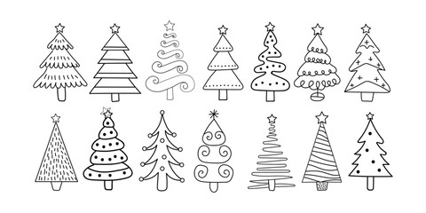 Christmas Tree Doodle Set Hand Drawn Holiday Pine Tree Vector Illustration for Winter and New Year Design