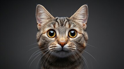 Fototapeta premium Charming Close Up of a Playful Adult Bengal Cat with Striking Green Eyes on a Soft Gray Background