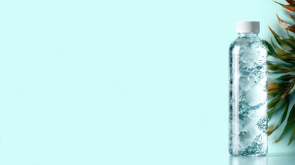 This image showcases a clear water bottle filled with fresh water, surrounded by lush greenery that creates a refreshing and vibrant aesthetic perfect for hydration.