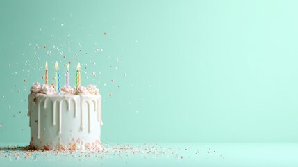 A delicious birthday cake adorned with colorful candles and delightful sprinkles, representing joy, celebration, and the warmth of loved ones coming together for a sweet moment.