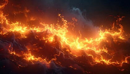 Fiery clouds glow intensely against a dark sky, suggesting immense energy and abstract beauty