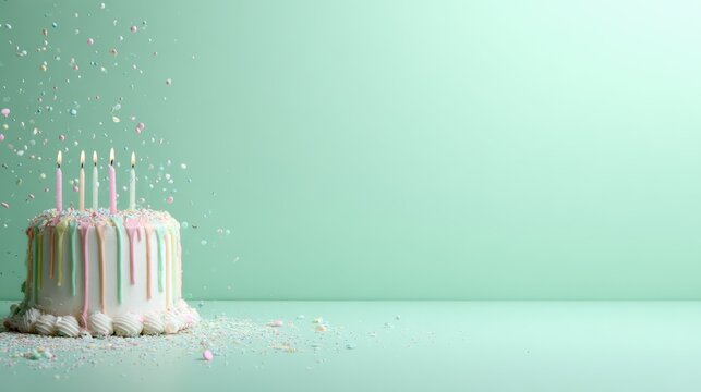 A delightful birthday cake adorned with colorful sprinkles and candles, capturing the spirit of celebration, joy, and special moments shared with loved ones during festivities.