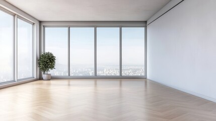 Fototapeta premium Bright and airy room with elegant parquet flooring.