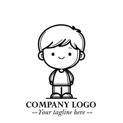 Black and White Chibi Boy Illustration with Jacket and Boots in Bold Thick Line Art Minimal Style