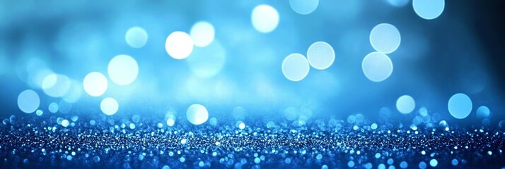 Obraz premium A Dreamy Abstract Shimmering Blue Background with Sparkling Glitter and Soft Bokeh Lights Effect