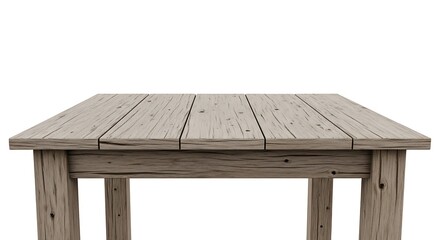 Empty rustic wooden table surface with a white background presentation