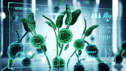 A futuristic depiction of plant life with digital overlays, showcasing scientific analysis and technological advancements. - Powered by Adobe