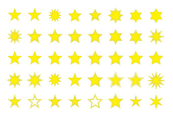 Collection of numerous bright yellow five-pointed stars varying in size and intensity