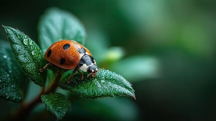 Obraz premium A ladybug on a green leaf
