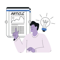 Man Work with Text Editing and Writing Article Vector Illustration