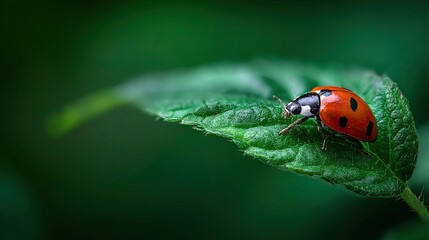 A ladybug on a green leaf