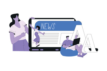 Man and Woman Work with Text Editing and Writing Article on Laptop Vector Illustration