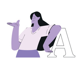 Woman Work with Text Editing and Writing Article Vector Illustration