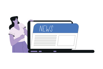 Woman Work with Text Editing and Writing Article on Laptop Vector Illustration