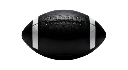 Black American Football Ball Isolated – Modern Leather Sports Equipment with White Stripes and Texture Detail