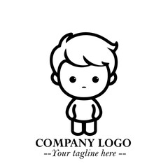 Black and White Chibi Boy Illustration with Jacket and Boots in Bold Thick Line Art Minimal Style