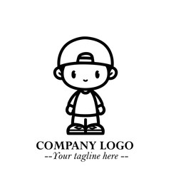 Black and White Chibi Boy Illustration with Jacket and Boots in Bold Thick Line Art Minimal Style