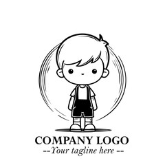 Black and White Chibi Boy Illustration with Jacket and Boots in Bold Thick Line Art Minimal Style