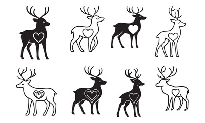 Fototapeta premium Caribou Line Art Silhouette with Heart Design