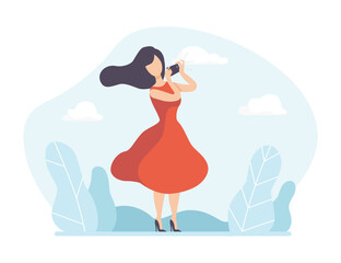 Woman Photographer with Camera Take Photo Vector Illustration