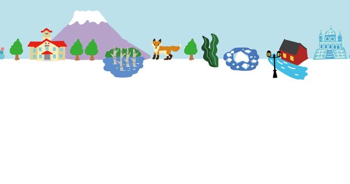 北海道の観光地の街並みフラットイラスト