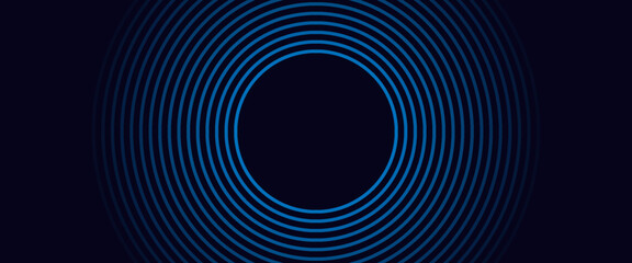 Abstract blue glowing geometric lines on dark blue background. Modern shiny blue circle lines pattern. Futuristic technology concept.