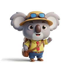 An adorable 3D cartoon koala character dressed as an adventurer, giving a thumbs-up on a white background.