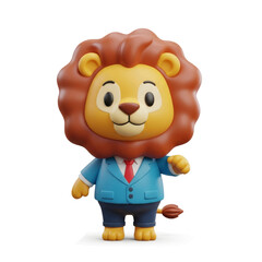 Cartoon lion in a suit, standing upright with a friendly expression.