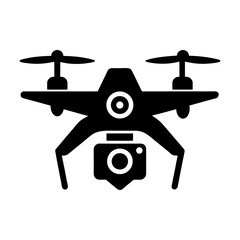 Flat Design Drone Icon with Camera Isolated on White.