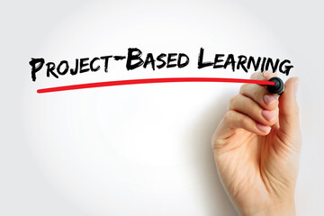 Project-Based Learning handwritten with marker, red underline line under text. Concept for education, teamwork, problem solving, and experiential student learning approach