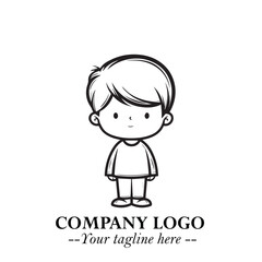 Obraz premium Black and White Chibi Boy Illustration with Jacket and Boots in Bold Thick Line Art Minimal Style