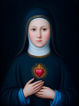 The profound devotion of Margaret Mary Alacoque with a radiant sacred heart symbol