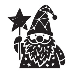 Festive Gnome Holding Star with Constellation Hat and Leafy Beard Stencil Design.
