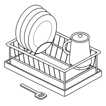 plates and mug drying in dish rack clip art preview