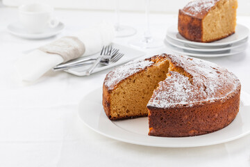 Homemade sponge cake made with olive oil and yogurt.
