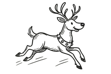 Hand drawn happy reindeer leaping, christmas cartoon animal sketch, active festive character on transparent background