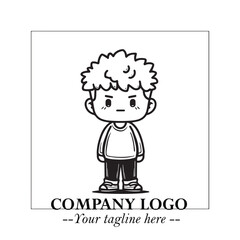 Black and White Chibi Boy Illustration with Jacket and Boots in Bold Thick Line Art Minimal Style