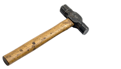 Hammer isolated on white background. A sturdy metal tool with a solid wooden handle, perfect for construction, carpentry, and repairs. Clean, clear, and detailed studio shot showing craftsmanship and 
