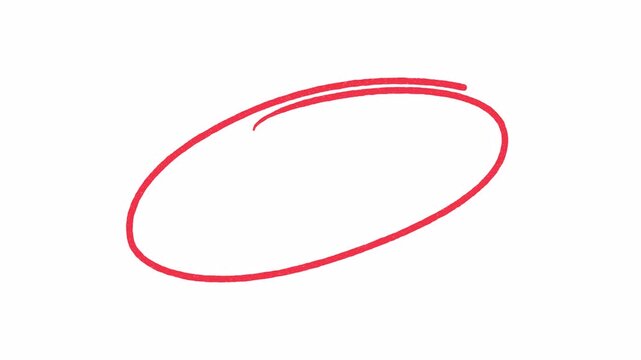 Hand-drawn red circle highlight animation isolated transparent background in 4k alpha channel. Suitable for marking text, object, people and key points in explainer videos and presentations