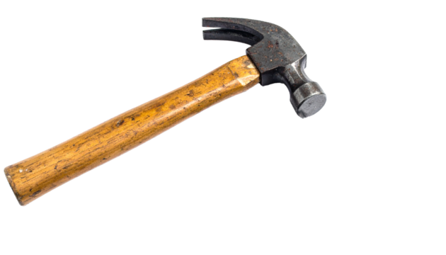 Hammer isolated on white background. A sturdy metal tool with a solid wooden handle, perfect for construction, carpentry, and repairs. Clean, clear, and detailed studio shot showing craftsmanship and 