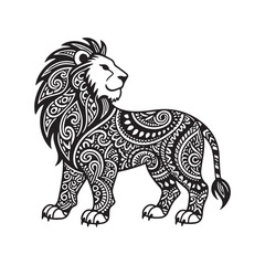 Majestic Tribal Lion Profile with Intricate Filigree and Paisley  Line Art. 