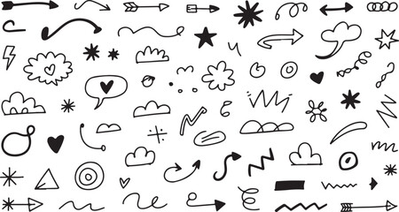 Hand drawn doodle alphabet vector illustration set with cloud and web icons