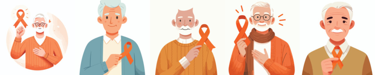 vector of a grandfather holding an orange ribbon